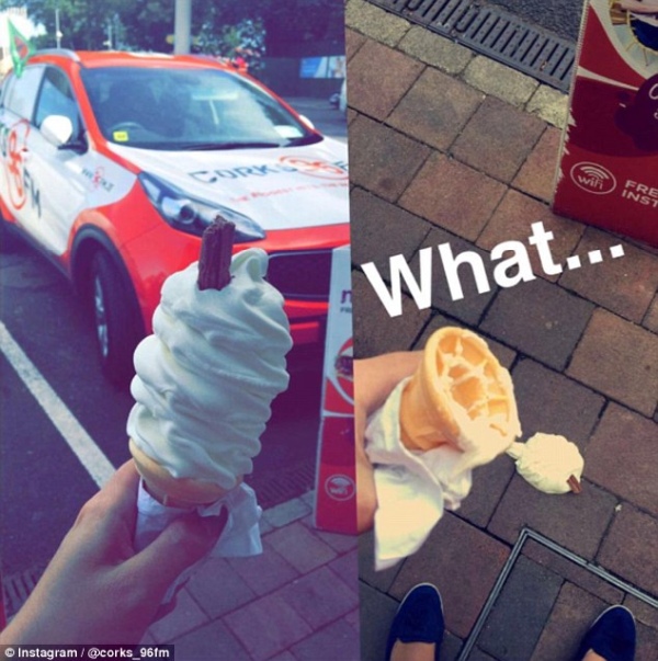 Photo of an ice-cream that has been dropped.