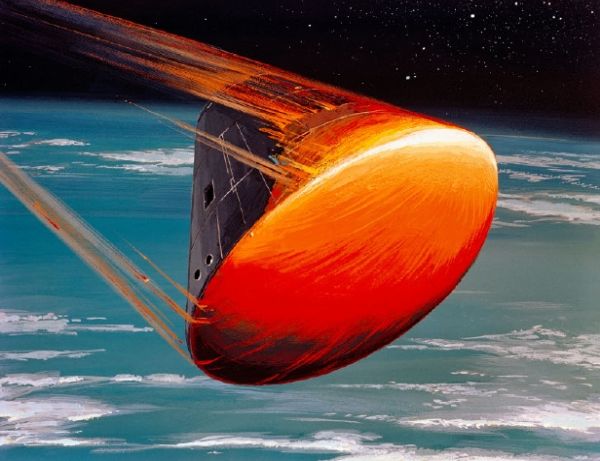 image of a space capsule generating heat on reentry to the atmosphere